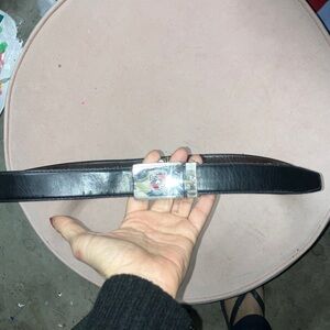 Porsche Black Leather Belt with Silver Buckle